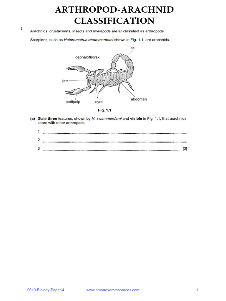 1.5.1 Arthropod Arachnid Classification QP Ms | PDF