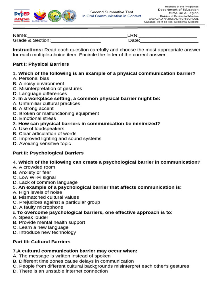 2nd Summative Test in Oral Com | PDF
