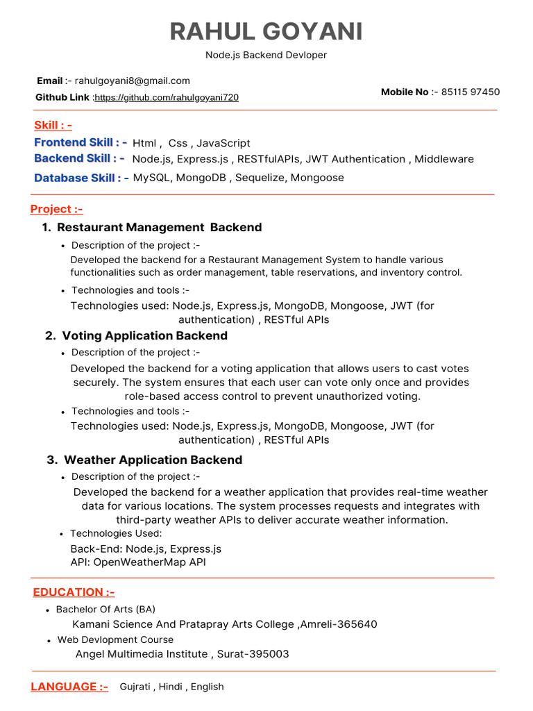 Resume Node - Js | PDF