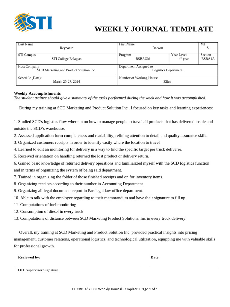 Weekly Journal Week9 | PDF | Logistics | Business Economics