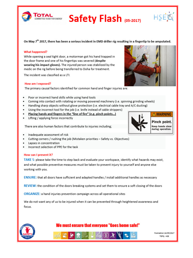 Safety Flash - Fingertip Amputation | PDF