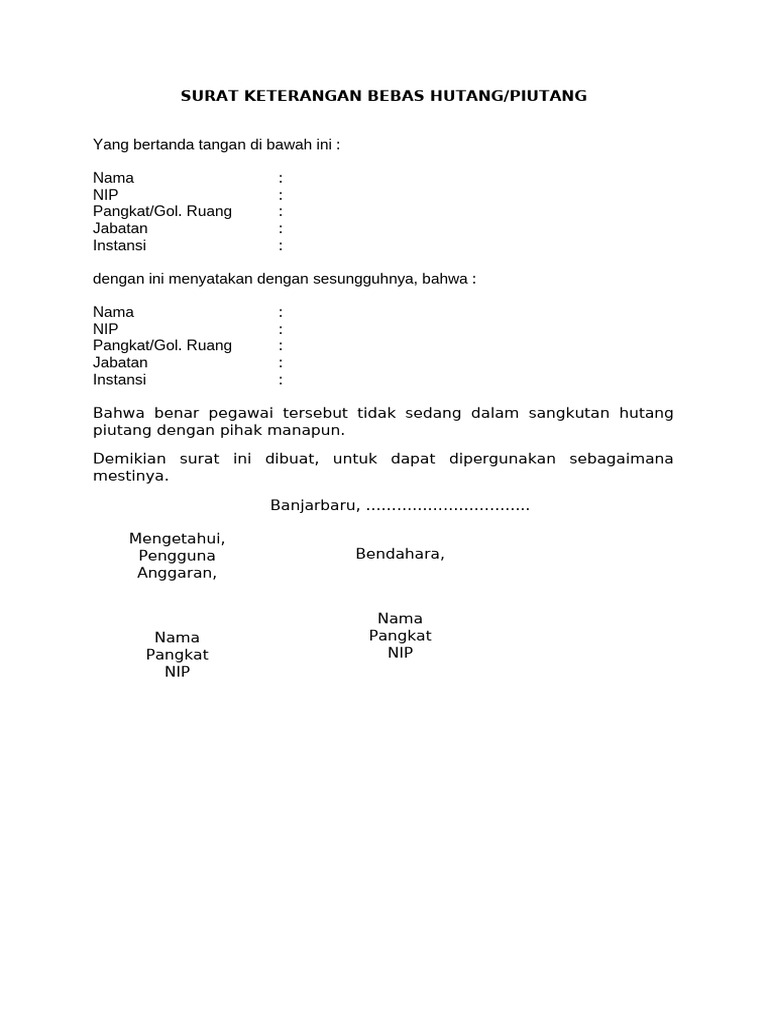 Surat Keterangan Bebas Hutang 2 | PDF