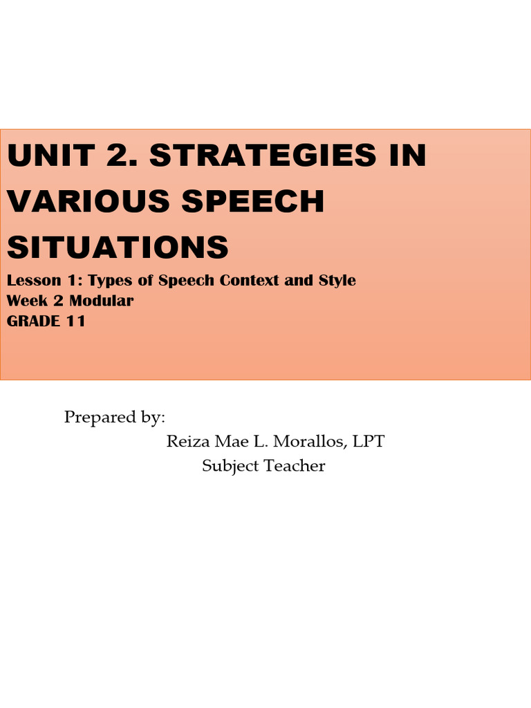 Oral Comm. Unit 2 Lesson 1 Types of Speech Context and Style | PDF