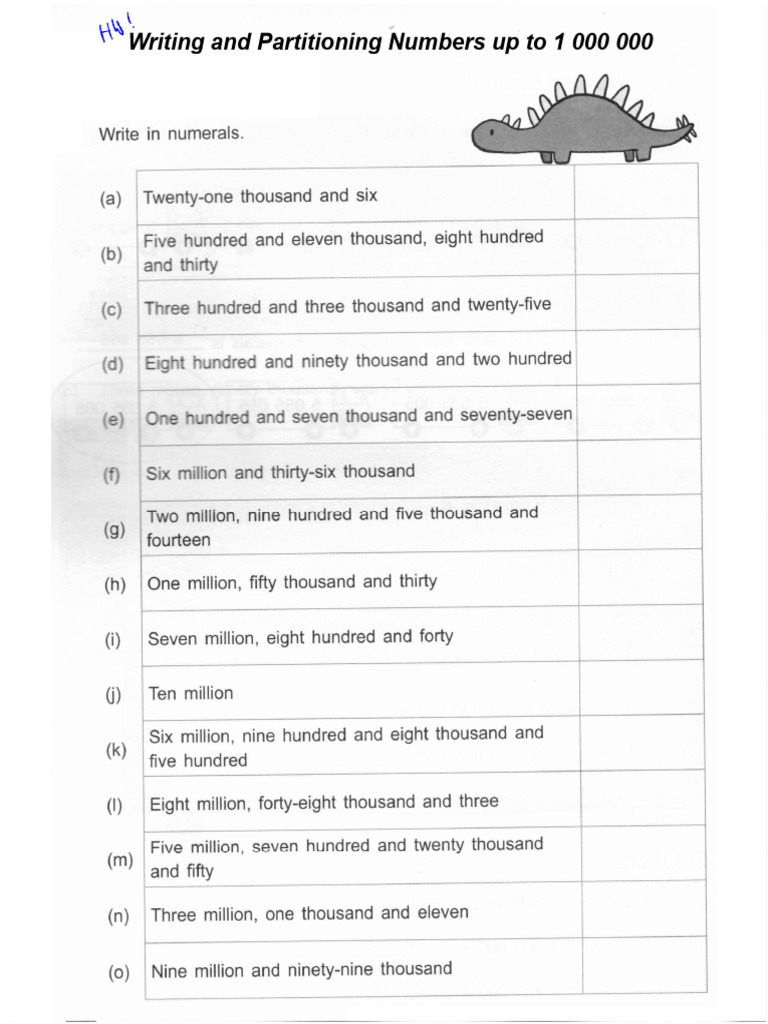 Worksheet 1 1 writing whole numbers up to 1000000 foundation pdf