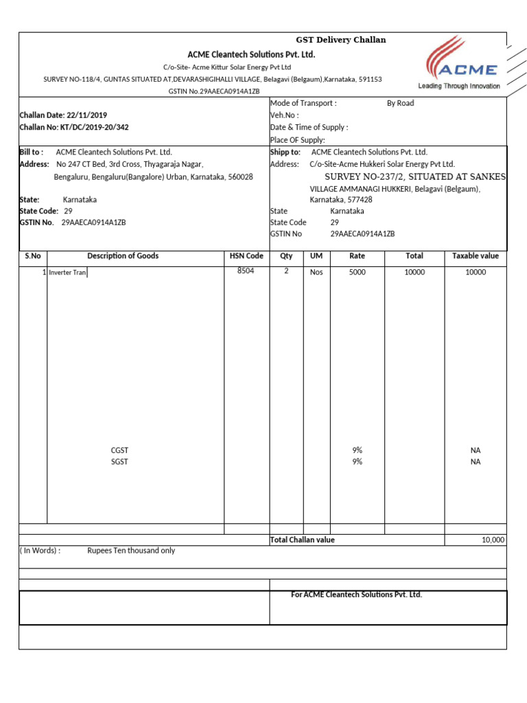 GST Delivery Challan Template | PDF | Bangalore | Economy Of India