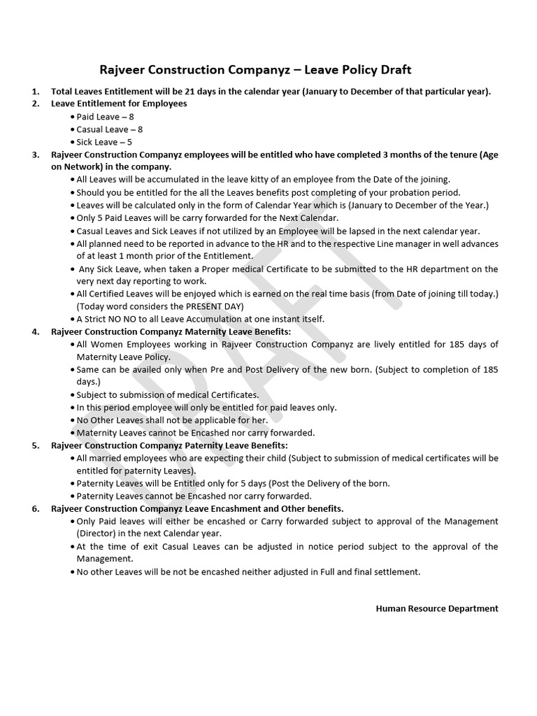 Leave policy draft pdf