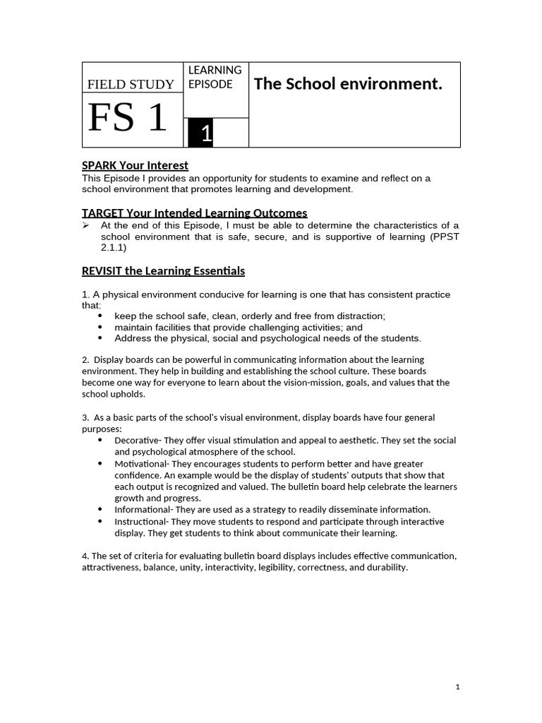 Fs 1 Learning Episode 1 | PDF