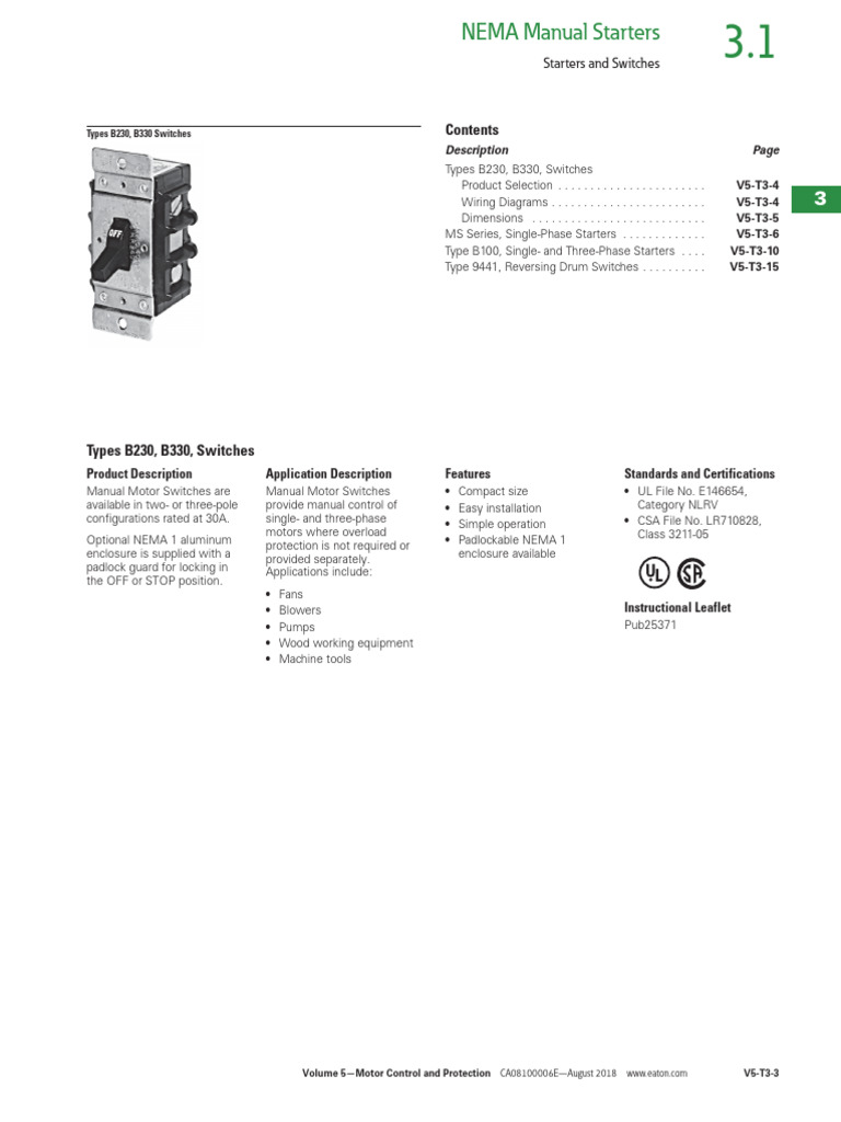 Motor Rated Switch For RFA | PDF