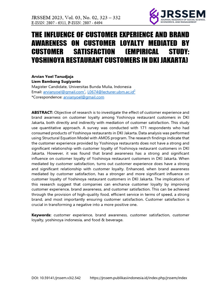 The Influence of Customer Experience and Brand Awa | PDF