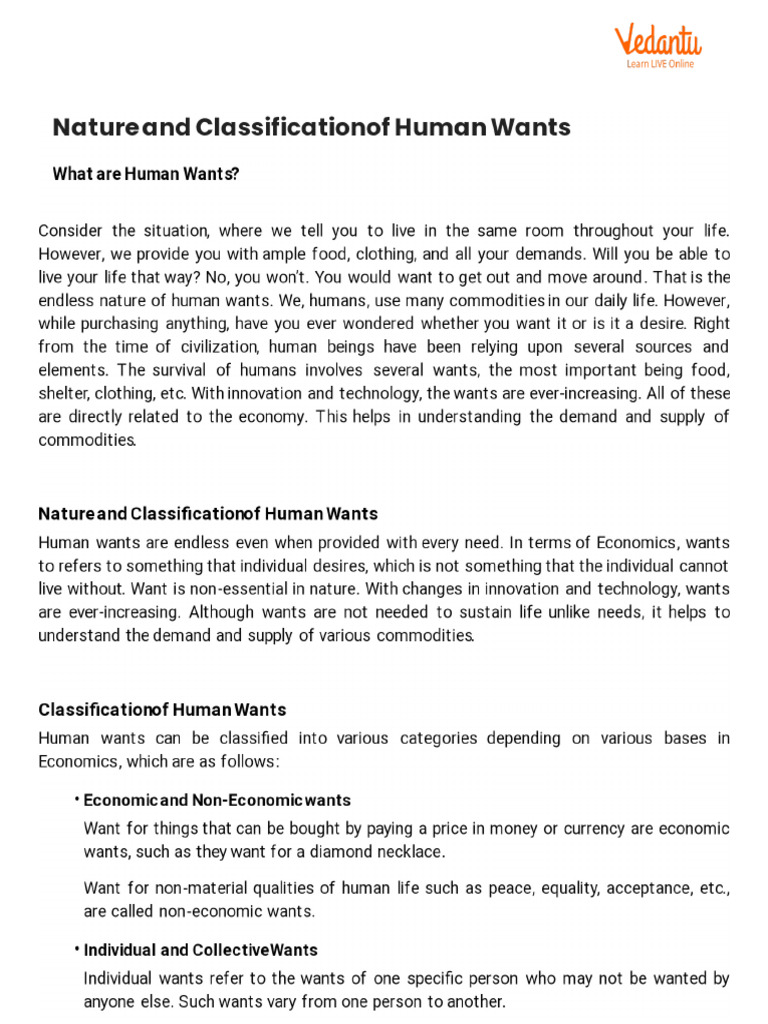 Nature and Classification of Human Wants | PDF