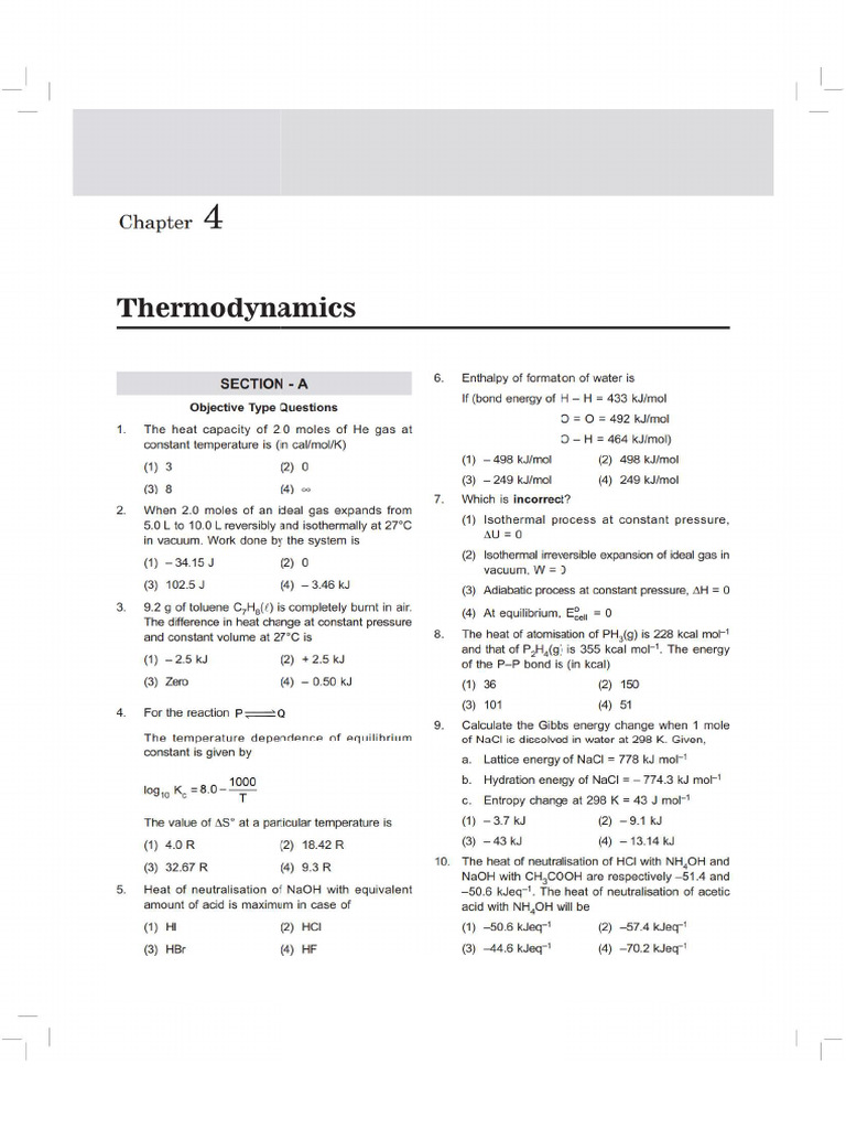 Thermodynamics Practice Sheet Pdf