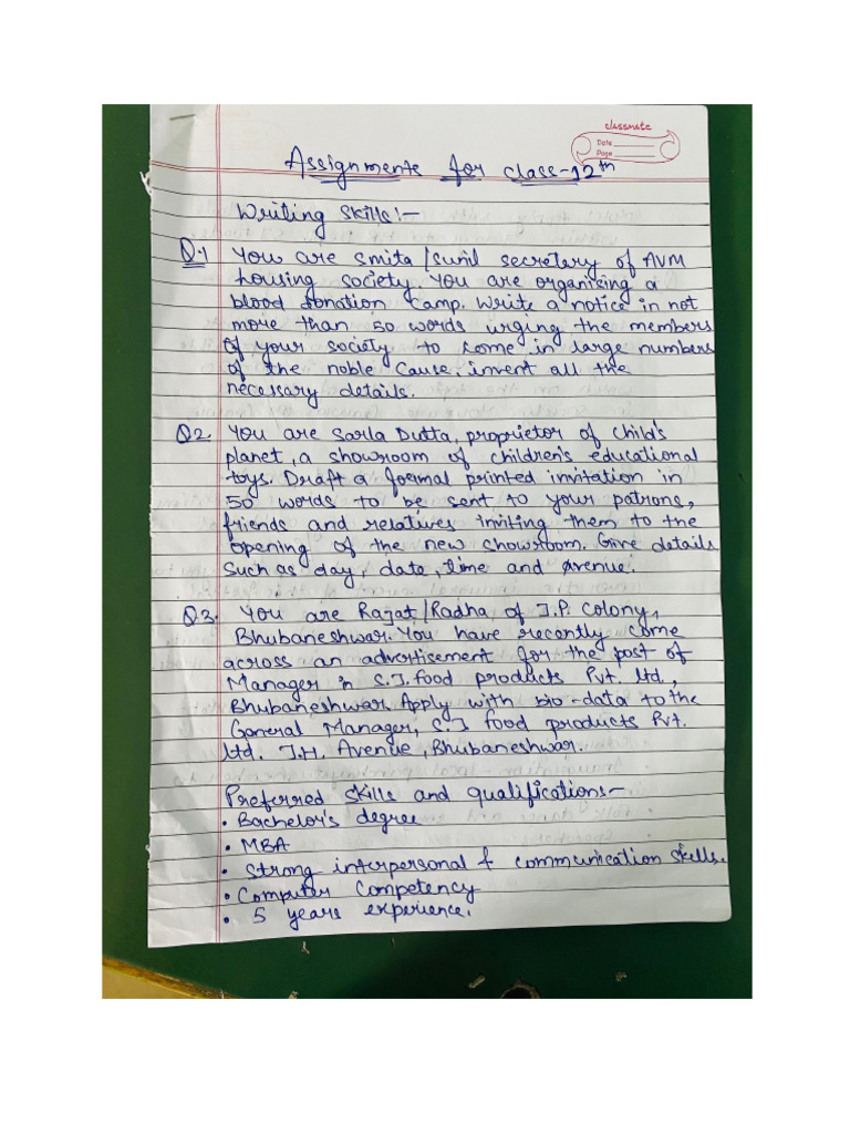 Assignment For Class 12th | PDF