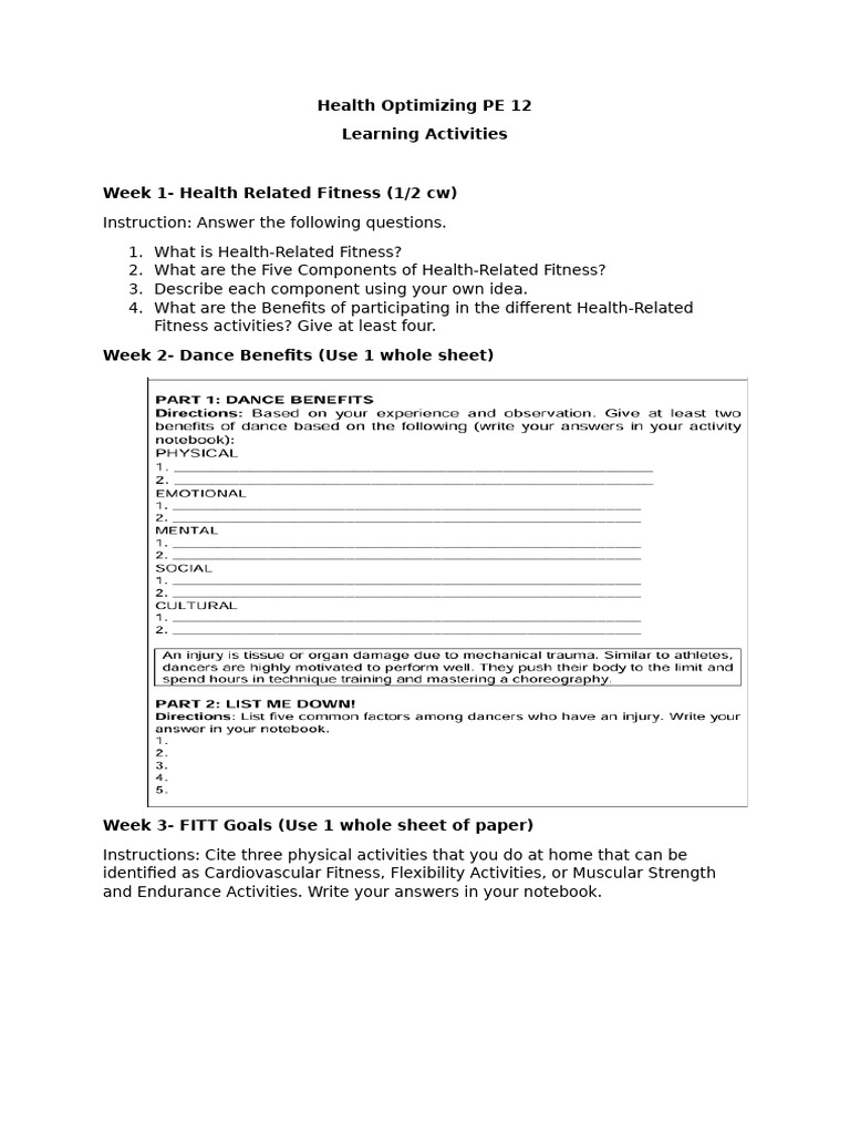 Health Optimizing PE 12 Learning Activities | PDF
