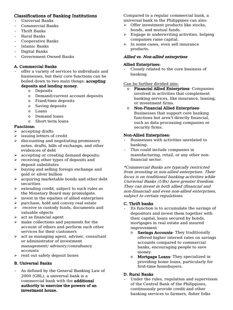 Classifications of Philippine Banks | PDF | Banks | Business