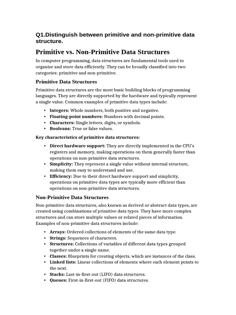 Primitive vs. Non-Primitive Data Structures | PDF