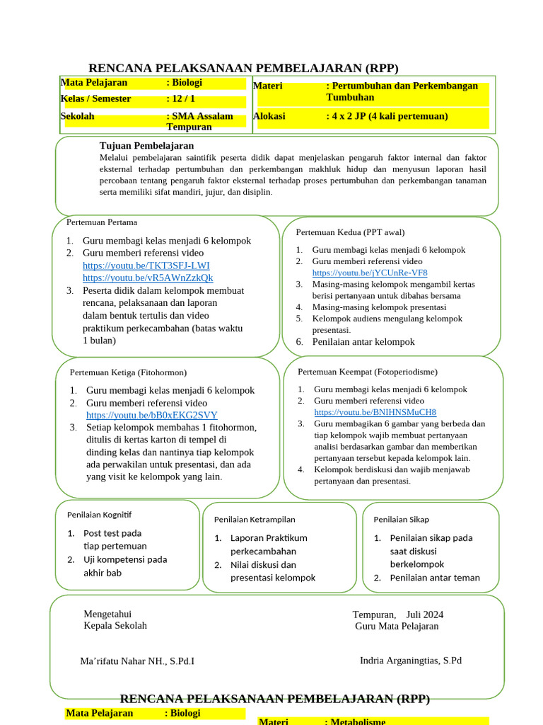 RPP Biologi Kelas Xii Semester 1&2 | PDF