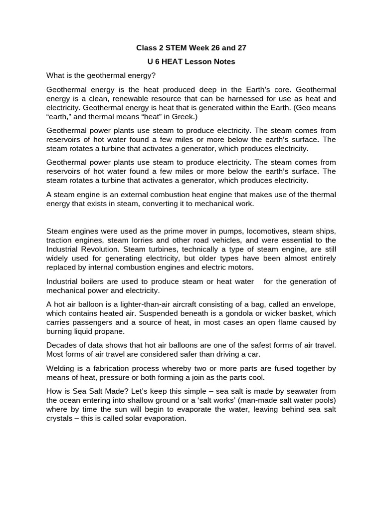 STEM Lesson Notes Class 2 Week 26 and 27 | PDF