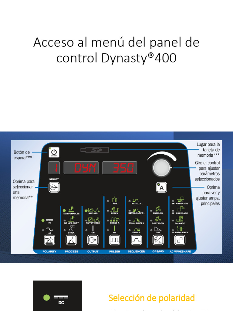 Acceso Al Menú Del Panel de Control Dynasty 400 | PDF