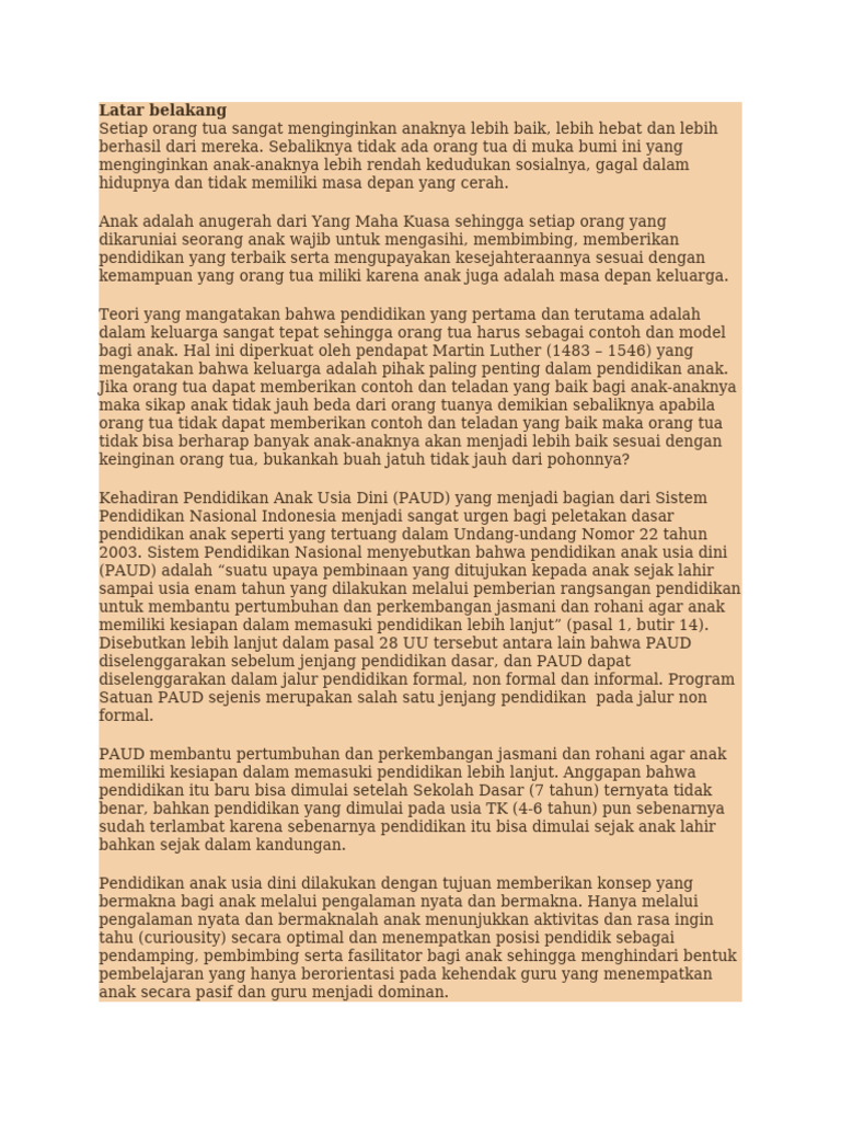 Contoh Proposal Pendirian Paud Pdf