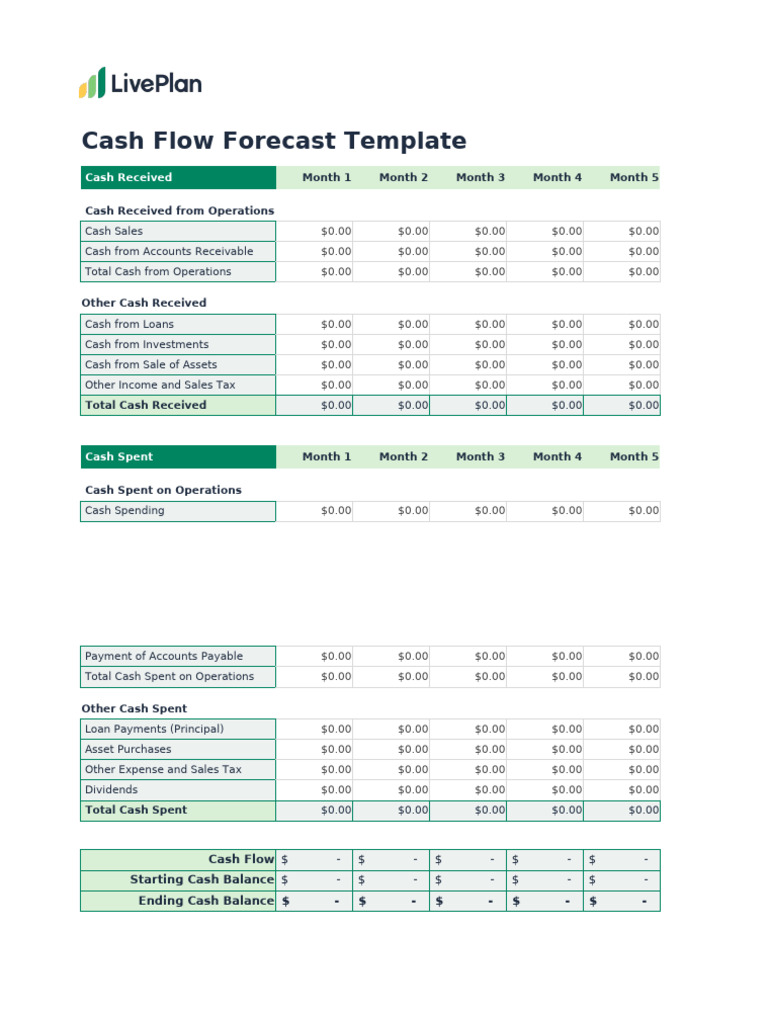 Cash+Flow+Forecast+Template+—+LivePlan | PDF