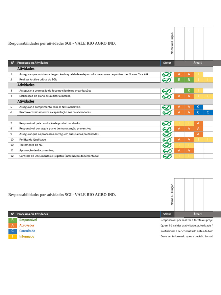Matriz RACI Papeis e Responsabilidades | PDF