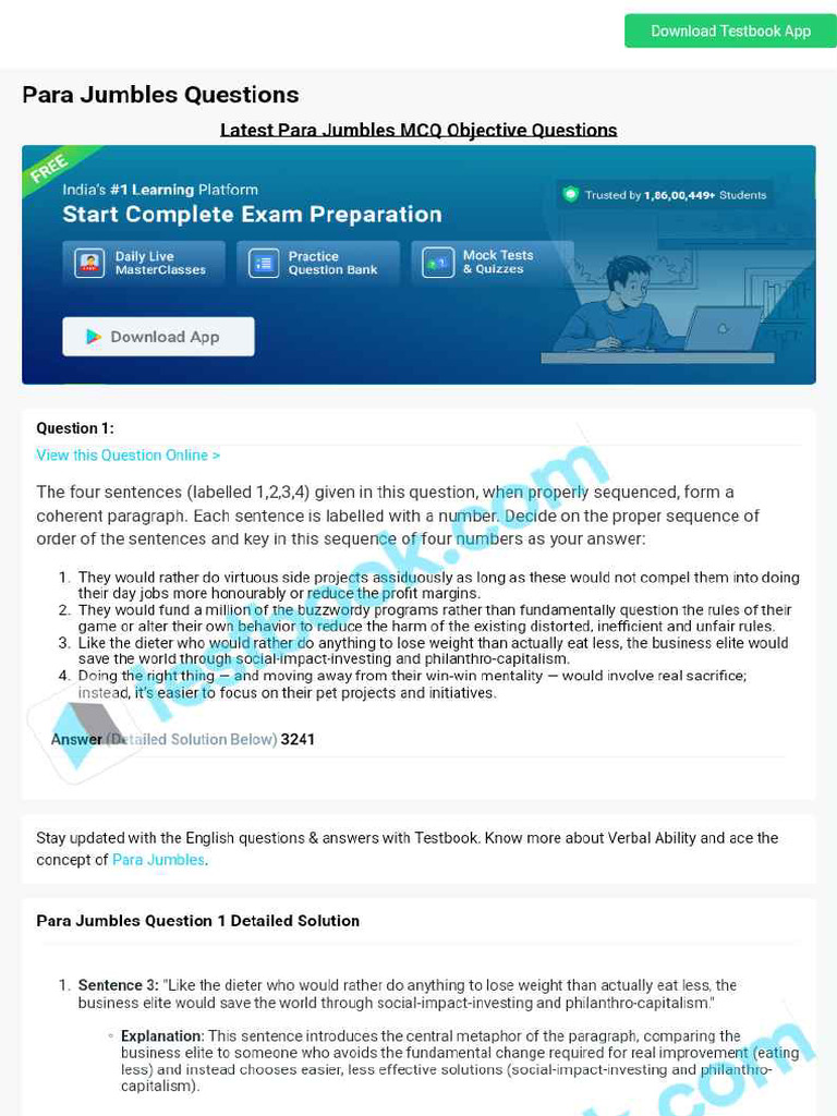 MCQ On para Jumbles 5eea6a0d39140f30f369e397 | PDF