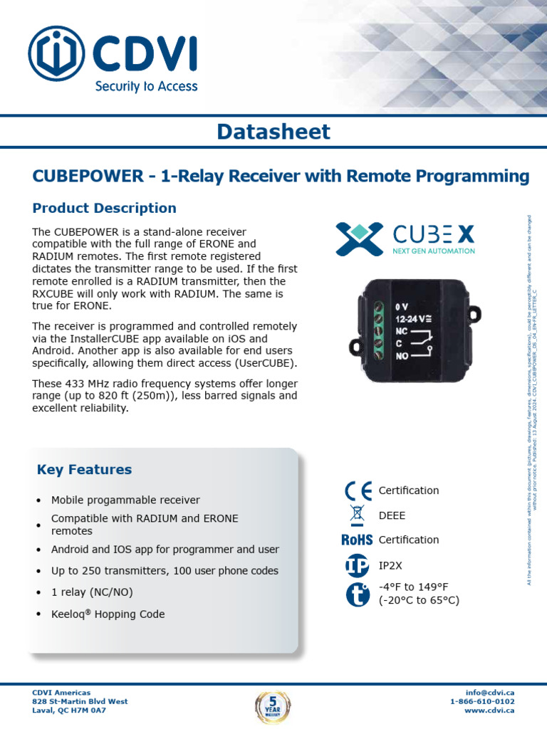 Cdvi Cubepower Ds 01 en Letter C | PDF