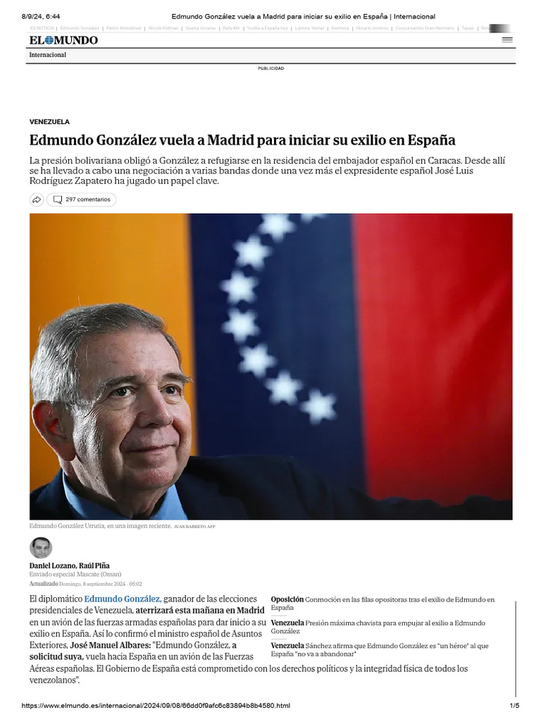Edmundo González Vuela A Madrid para Iniciar Su Exilio en España ...