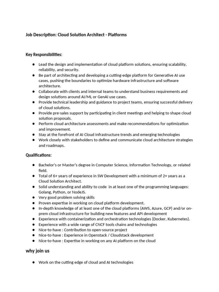 Cloud Solution Architect for AI Platforms | PDF