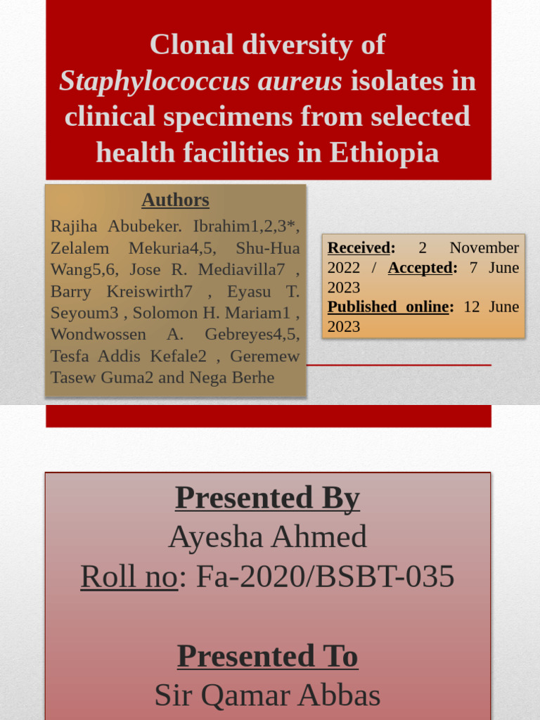 Staphylococcus Aureus: Clonal Diversity of Isolates in Clinical ...