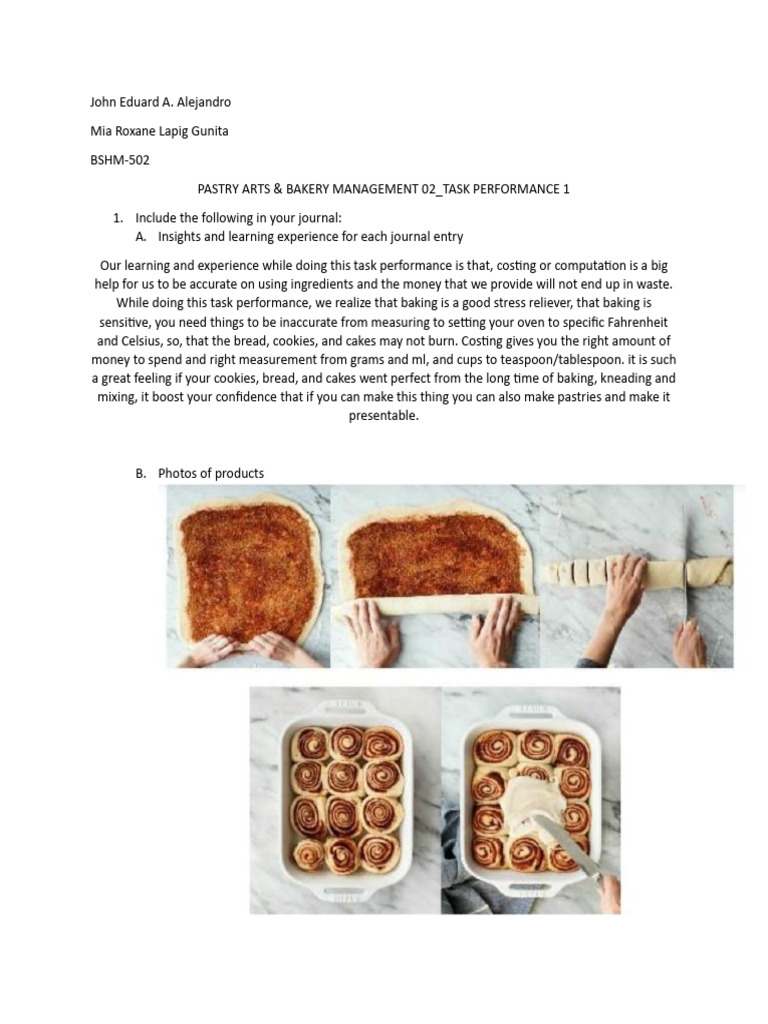 Pastry Arts and Bakery Management 02task Performance 1 | PDF | Cooking ...