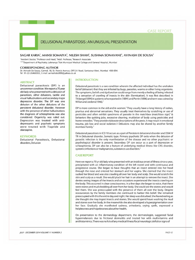 Delusional Parasitosis | PDF
