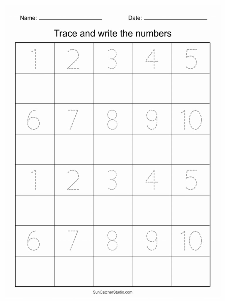 Printable Tracing Writing Numbers 1 10 Worksheet 999999 Fefefe PDF