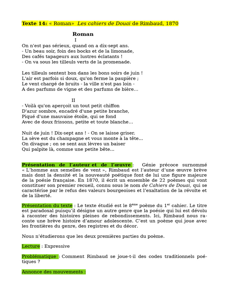 Fiche 14 Roman Rimbaud | PDF