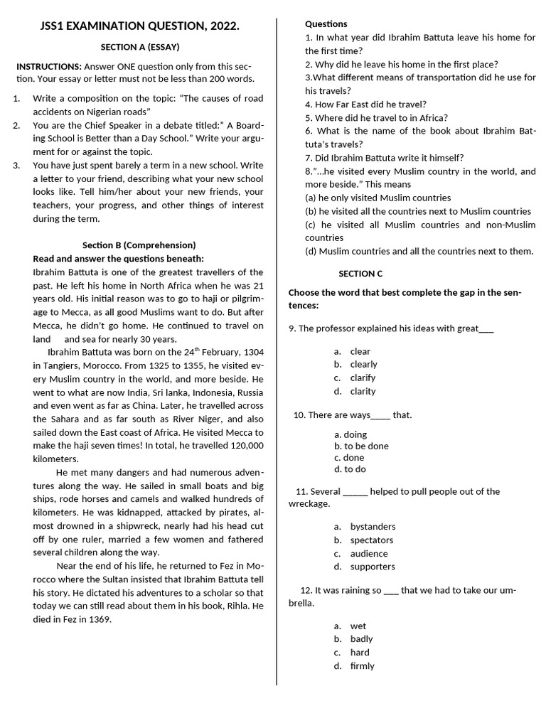 JSS1 English 2022KK | PDF
