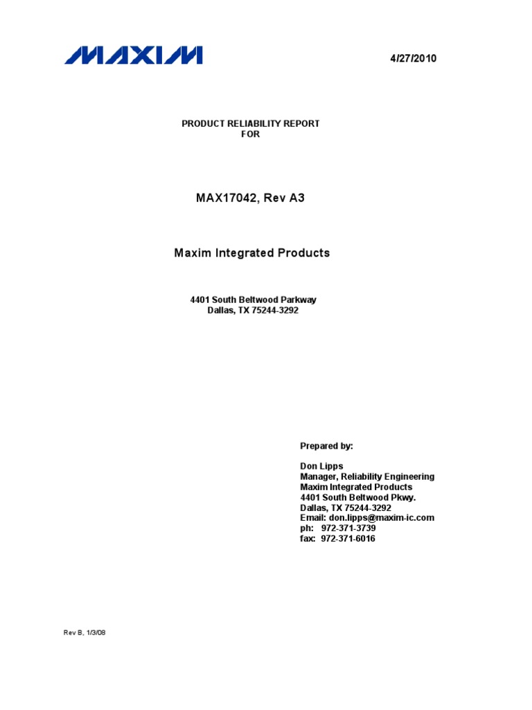 MAX17042 Reliability Report Summary | PDF | Reliability Engineering ...