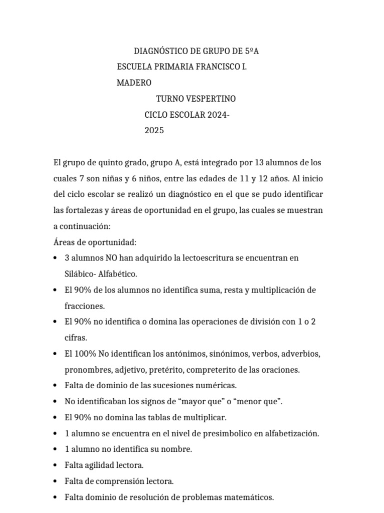Diagnóstico de Grupo de 1ºa | PDF
