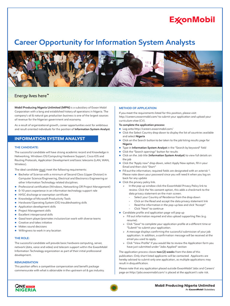 ExxonMobil Information System Analyst Role | PDF | Computer Network ...