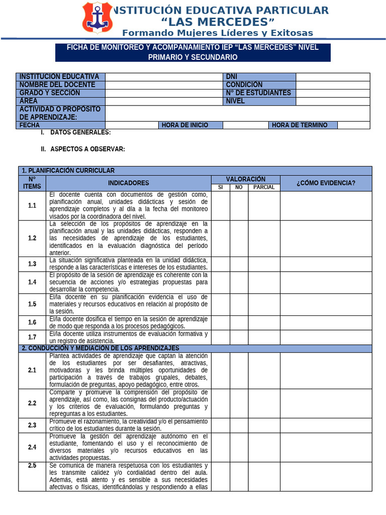 Ficha de Monitoreo y Acompañamiento 2023 Nuevo | PDF | Evaluación ...