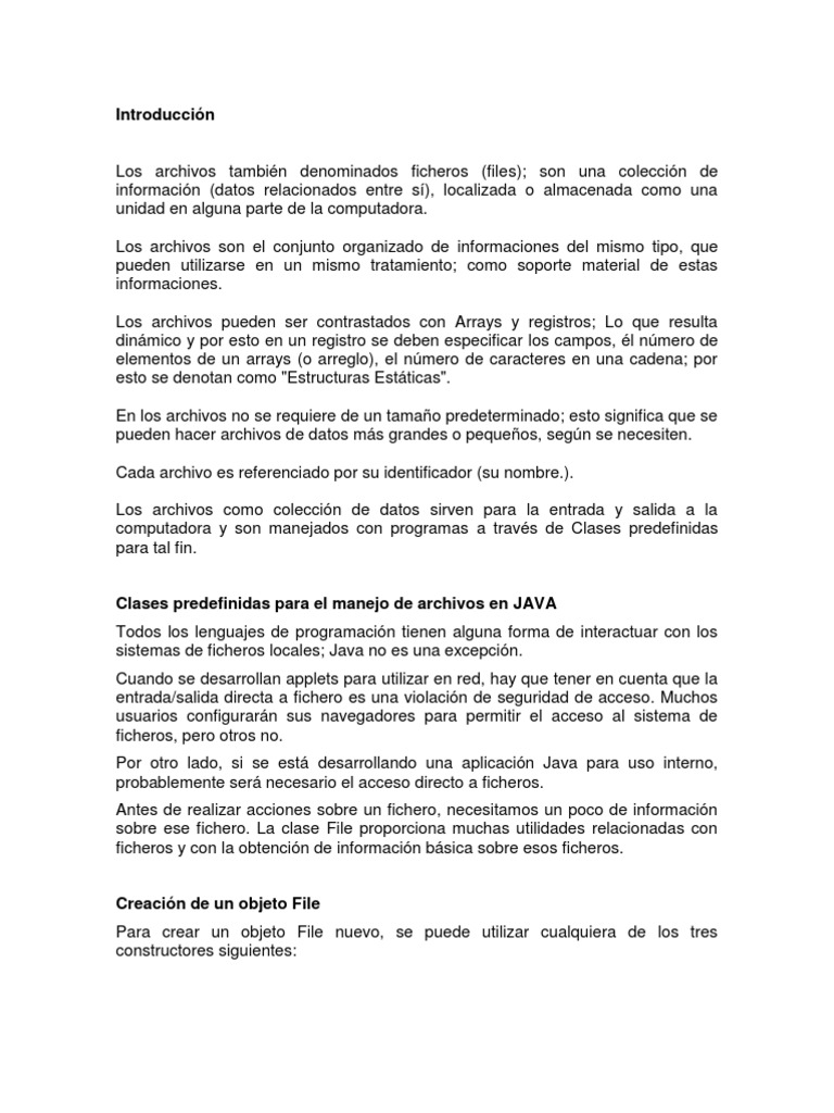 Manejo de Archivos en Java | PDF | Archivo de computadora | Java ...