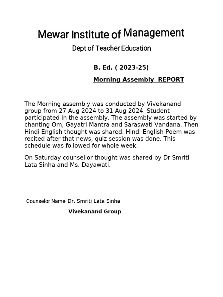 Morning Assembly Report | PDF