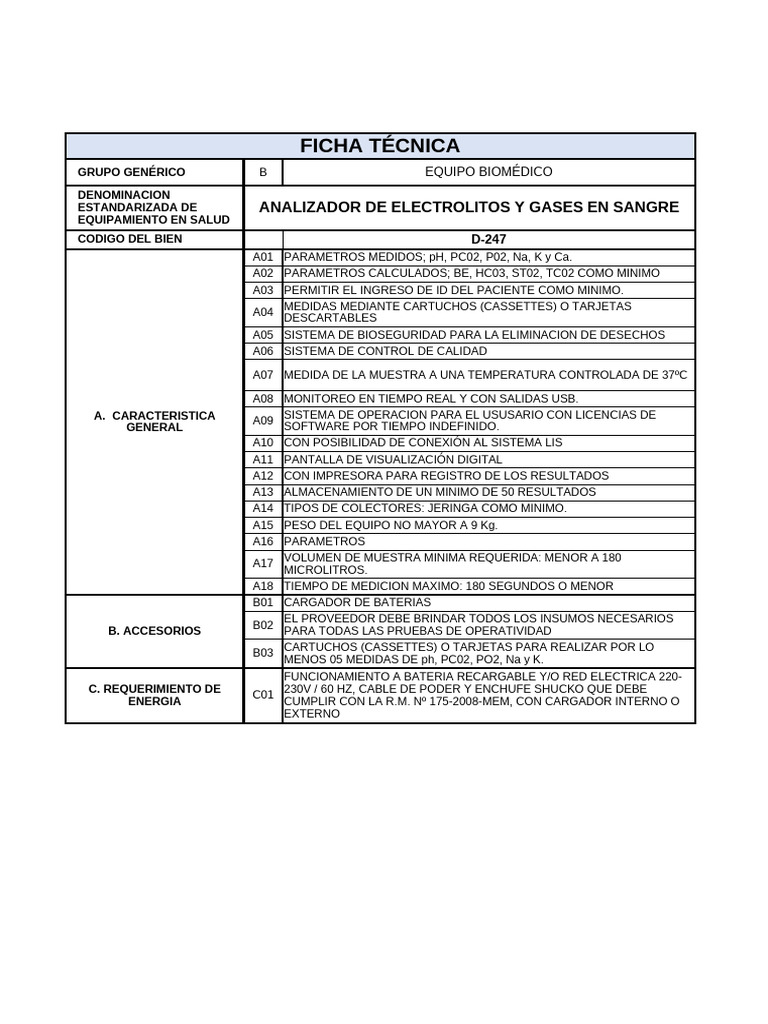 D-247 Analizador de Electrolitos y Gases en Sangre | PDF