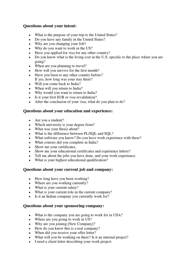 H1B Visa Interview Questions PDF H 1 B Visa Employment