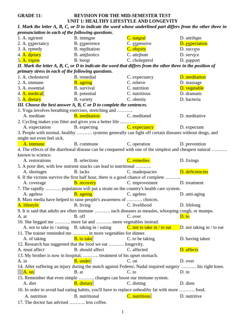23 - 24 Key 11 - Revision For The Mid-Semester Test | PDF