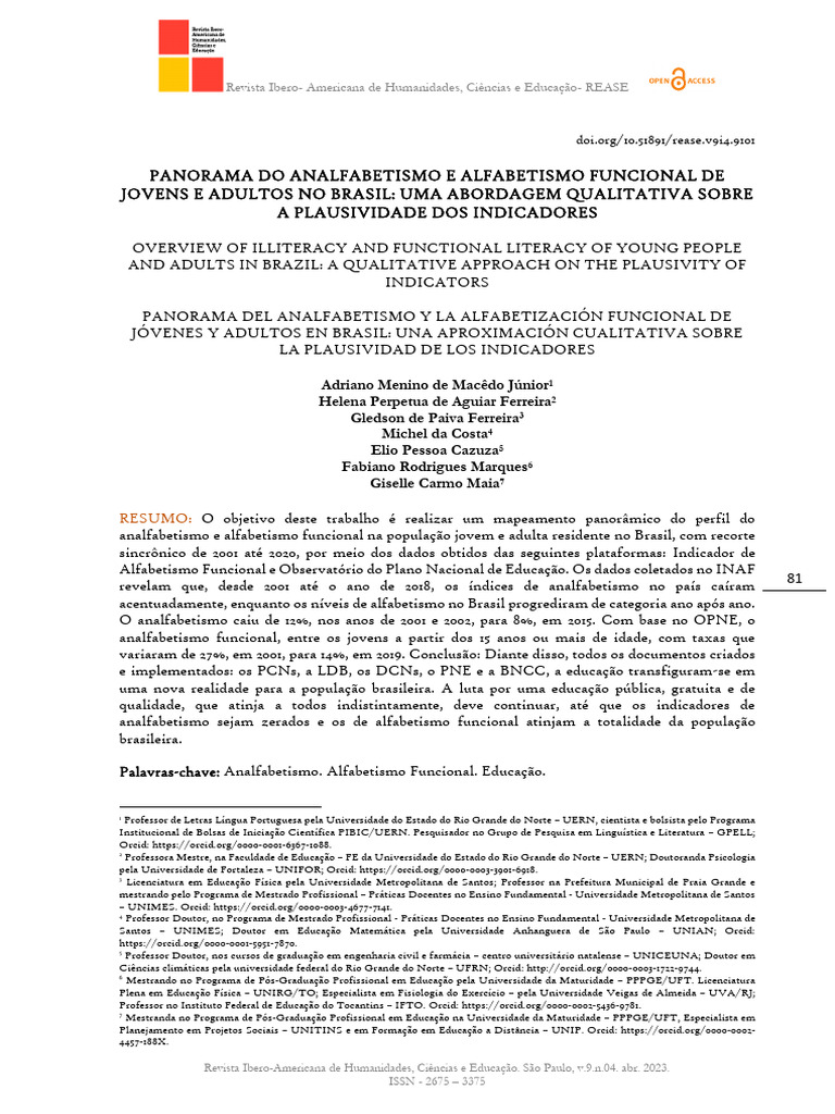 06 Panorama Do Analfabetismo E Alfabetismo Funcional De Jovens E