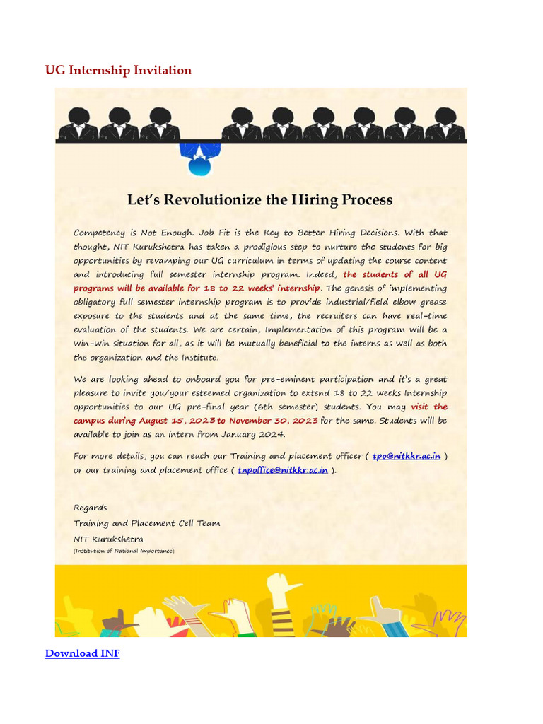 NIT Kurukshetra UG Internship Invitation | PDF | Engineering | Physical ...
