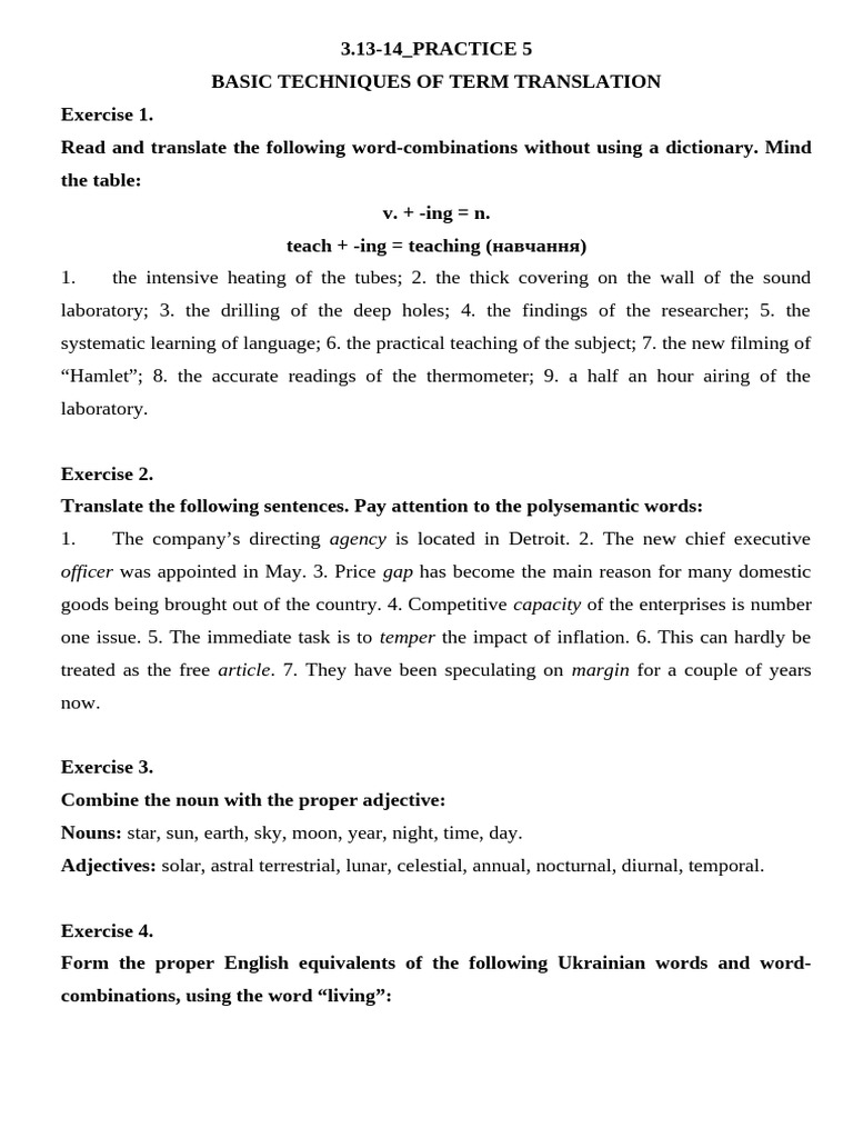 3.13-14 - PRACTICE - Basic Techniques of Term Translation | PDF