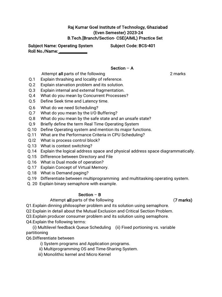 OS Practice Set | PDF