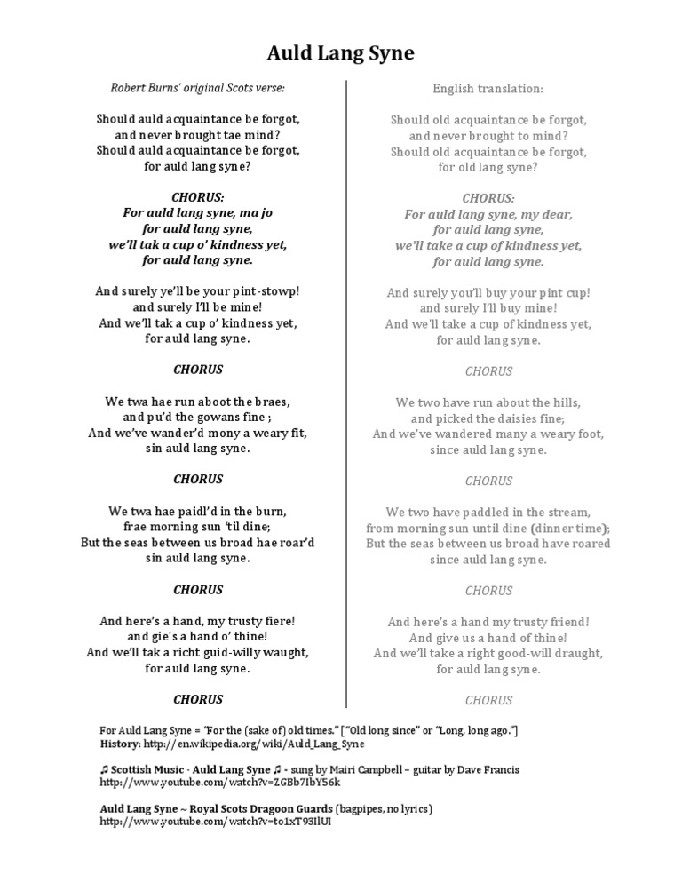 Auld Lang Syne - Lyrics in Scots and English | PDF | Robert Burns | Scotland