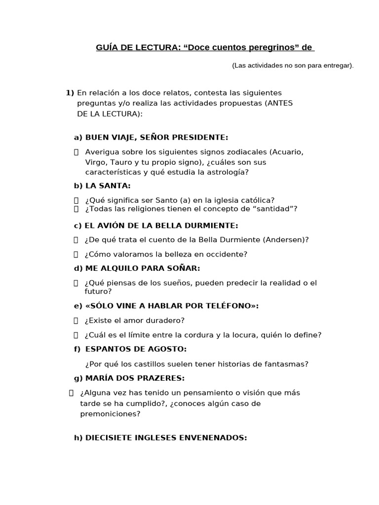 Guía de lectura: Doce cuentos peregrinos | PDF | Libros para adolescentes
